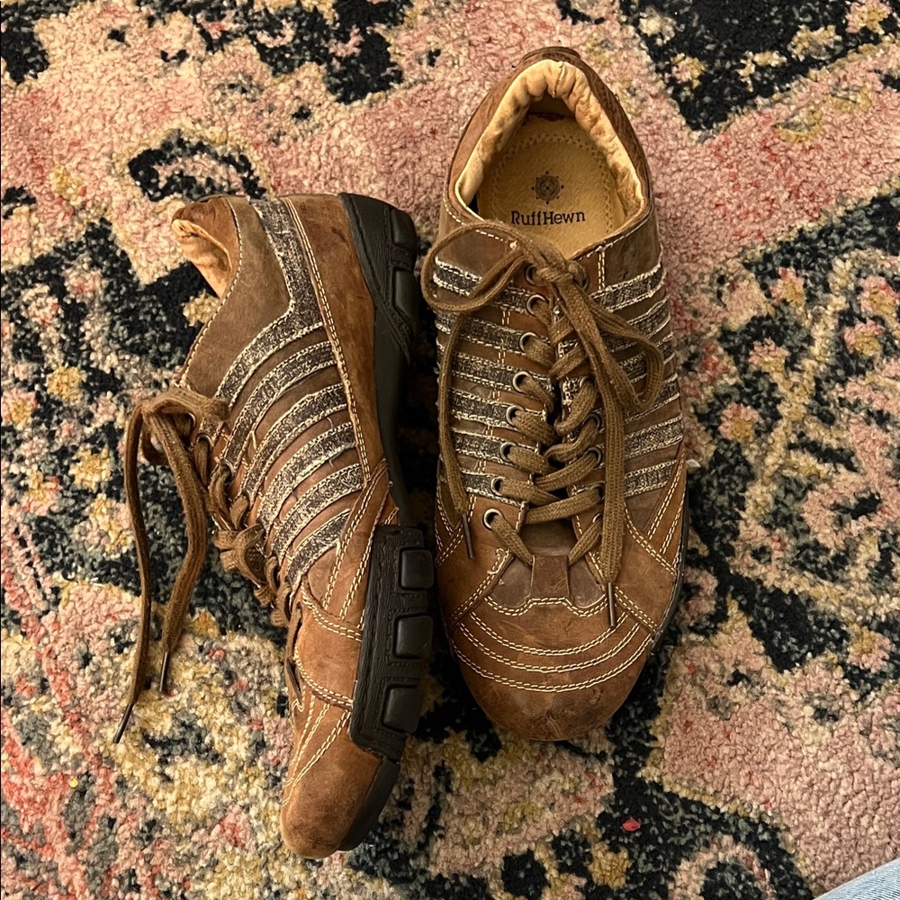 Ruff Hewn Men's Brown Striped Leather Sneakers HALI